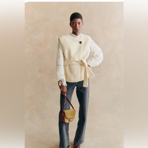 Sezane Jackets & Blazers - SEZANE Sebastine Quiet Luxury Cream Sleeveless Belted Wool Jacket NWT Size 8